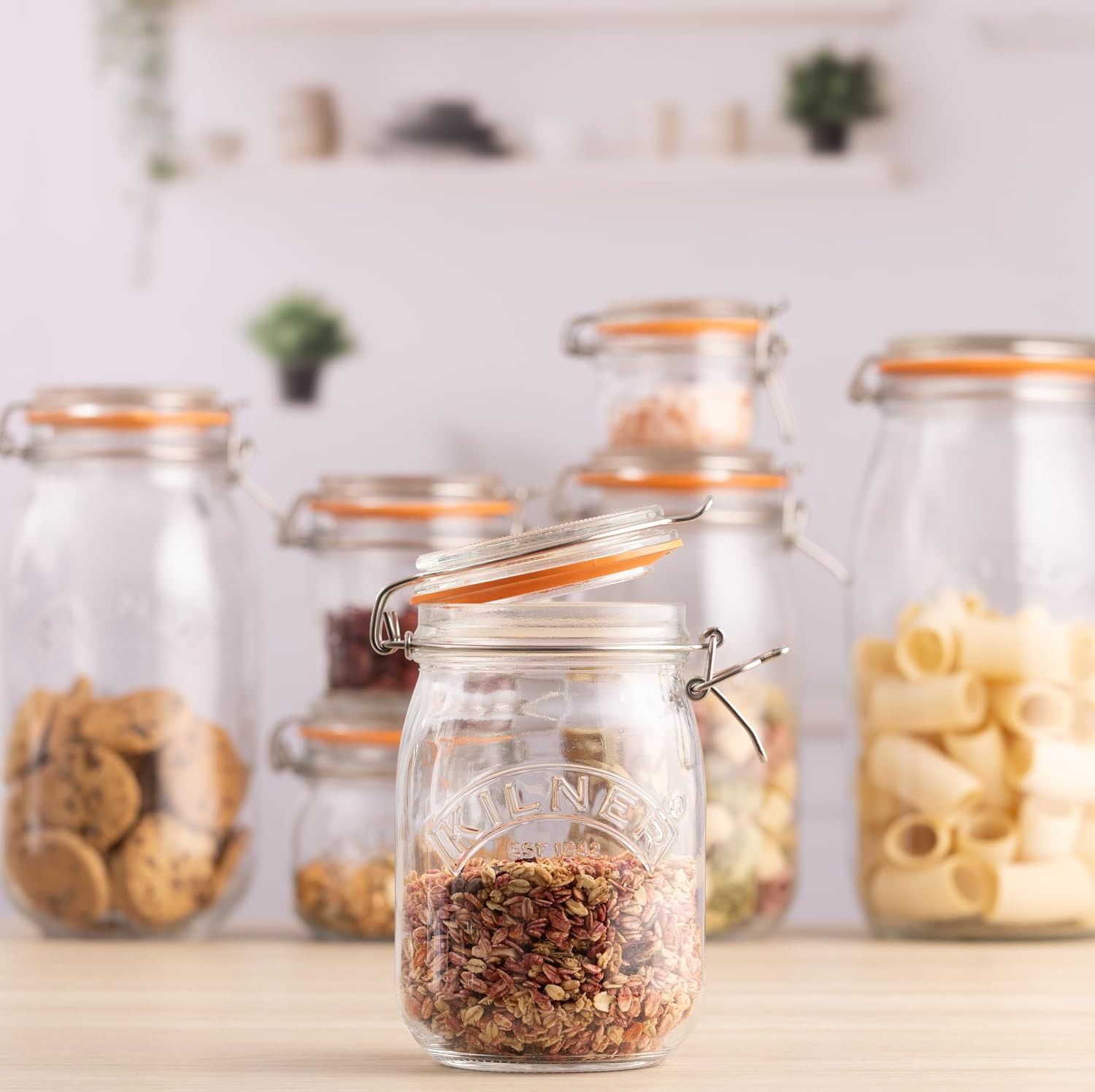 Kilner Clip Top Jar 1 Litre (1000ml) Airtight Glass Storage Jar for Preserving Fruits Vegetables Coffee Tea Rice Flour Nuts Pasta for sale on BNS