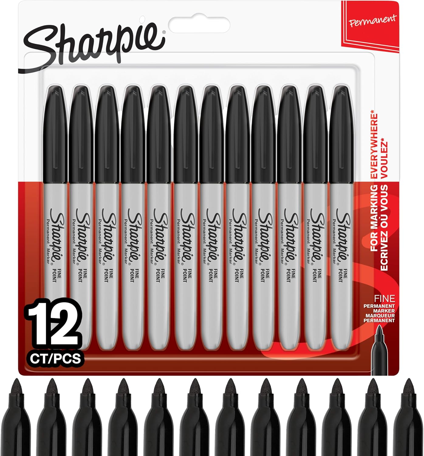 Sharpie Permanent Markers, Fine Point, Black, Pack of 12 for sale on BNS