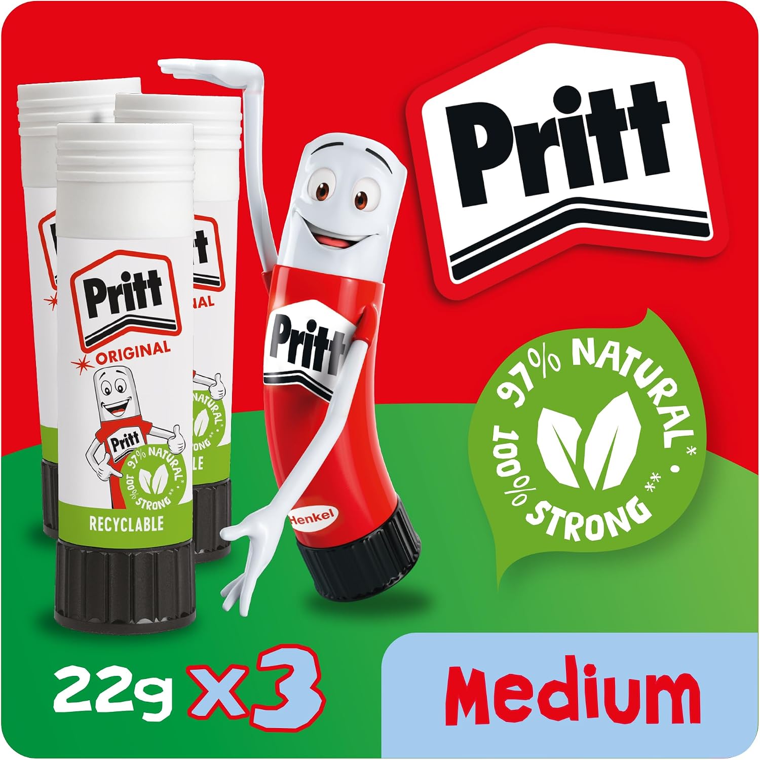 Pritt Glue Stick, Safe and Child-Friendly Craft Glue, 22g (Pack of 3) for sale on BNS