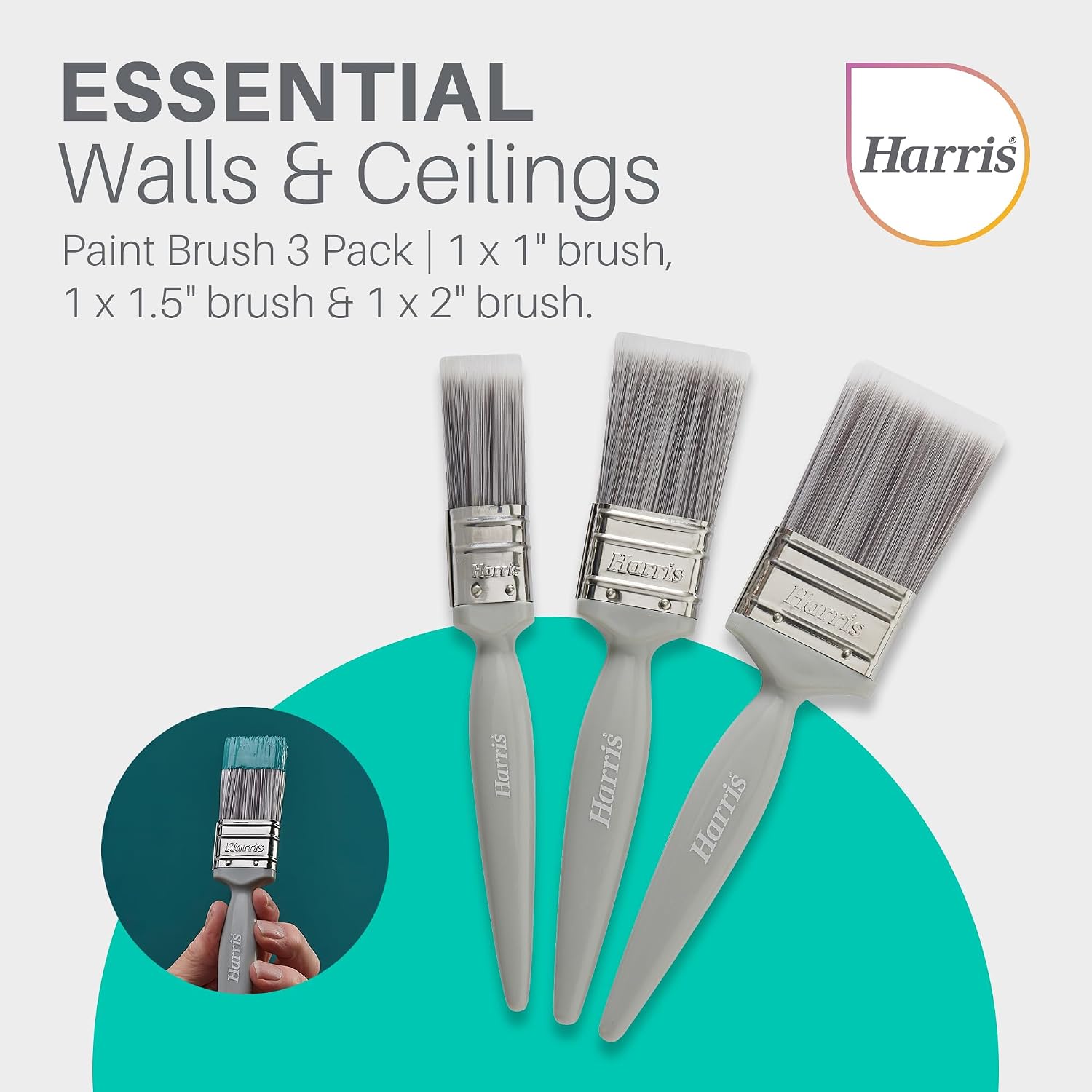 Harris Essentials Walls & Ceilings Paint Brushes, 3 Brush Pack, 1", 1.5", 2" for sale on BNS